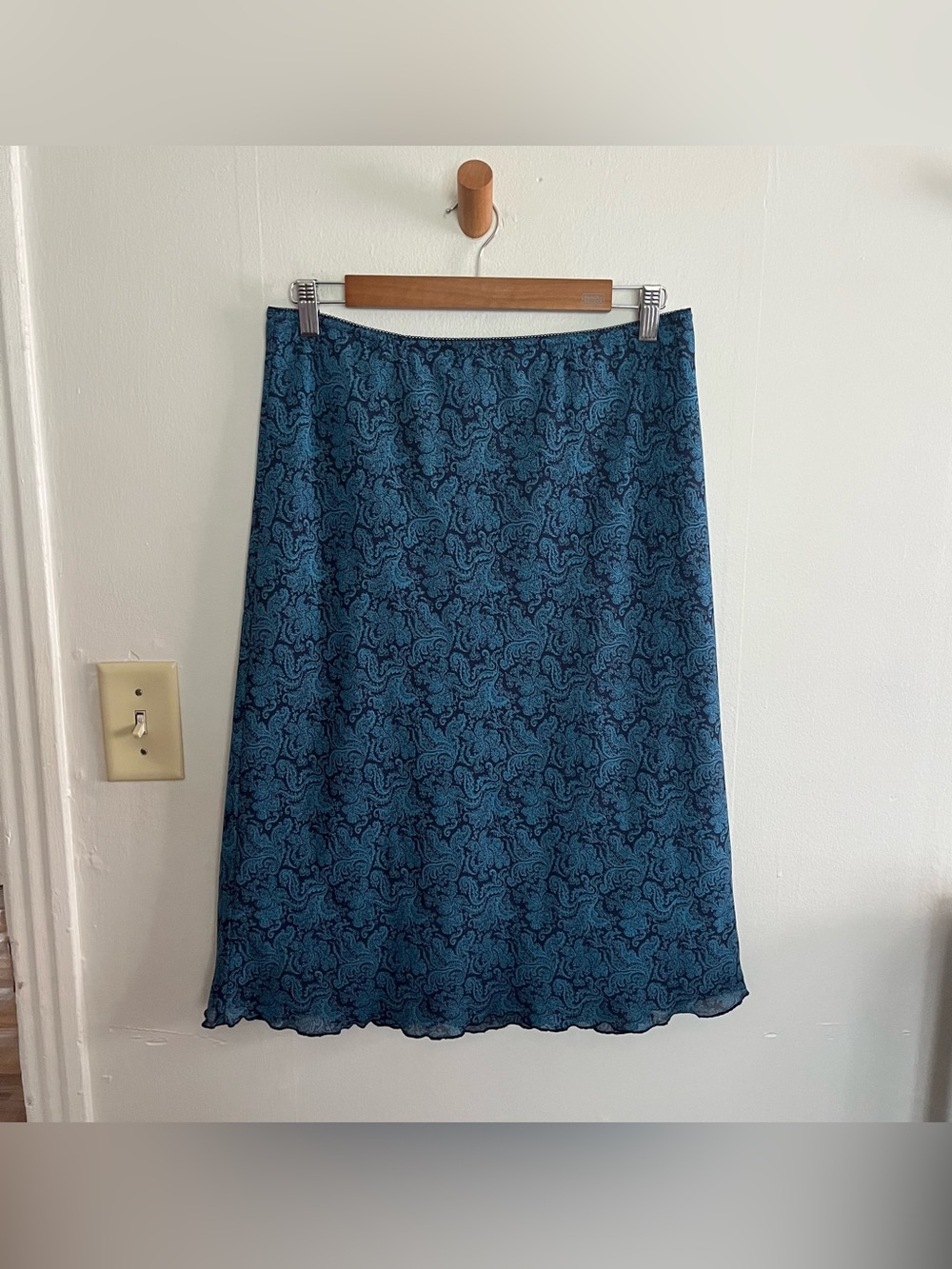Vintage 90s Teal Blue Paisley A-Line Skirt Casual Summer y2k boho